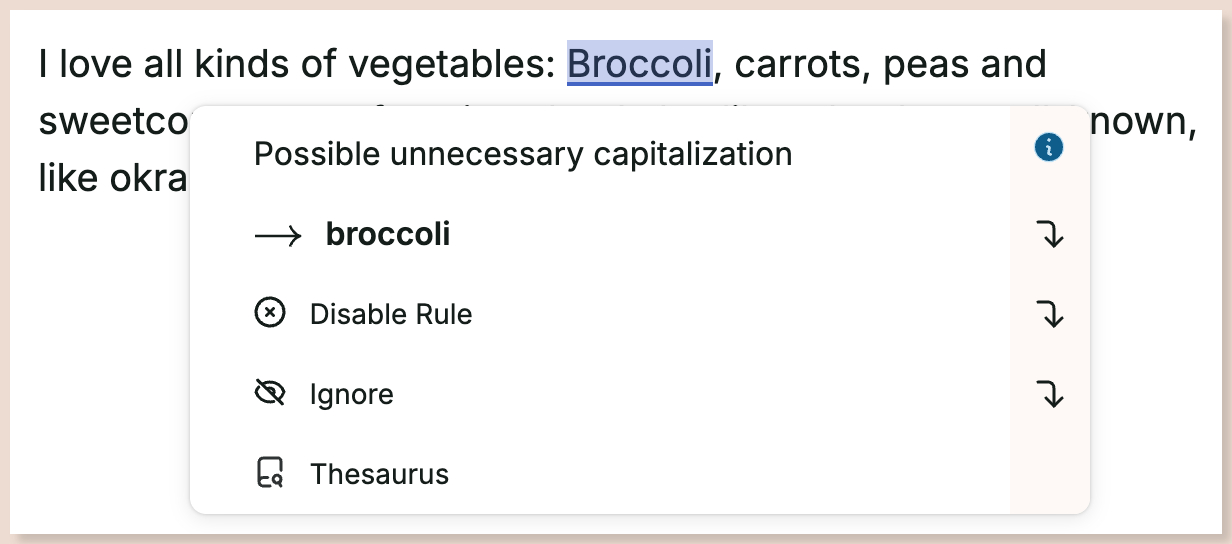 ProWritingAid detecting unnecessary capitalization after a colon