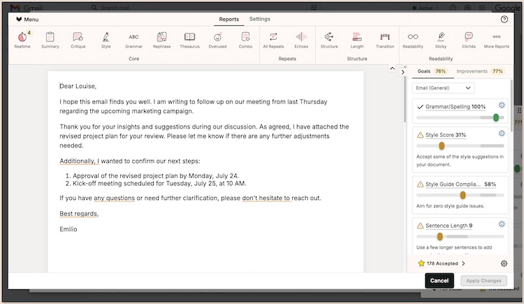 screenshot of prowritingaid editor open in chrome