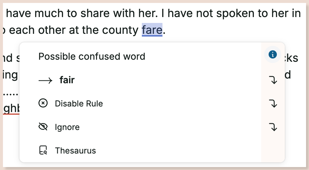 Screenshot of ProWritingAid's Homonym Report