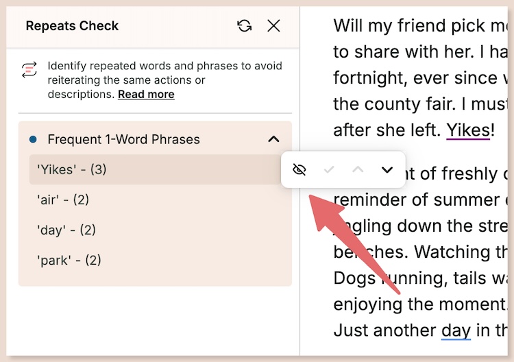 mage showing the ProWritingAid's repeat check