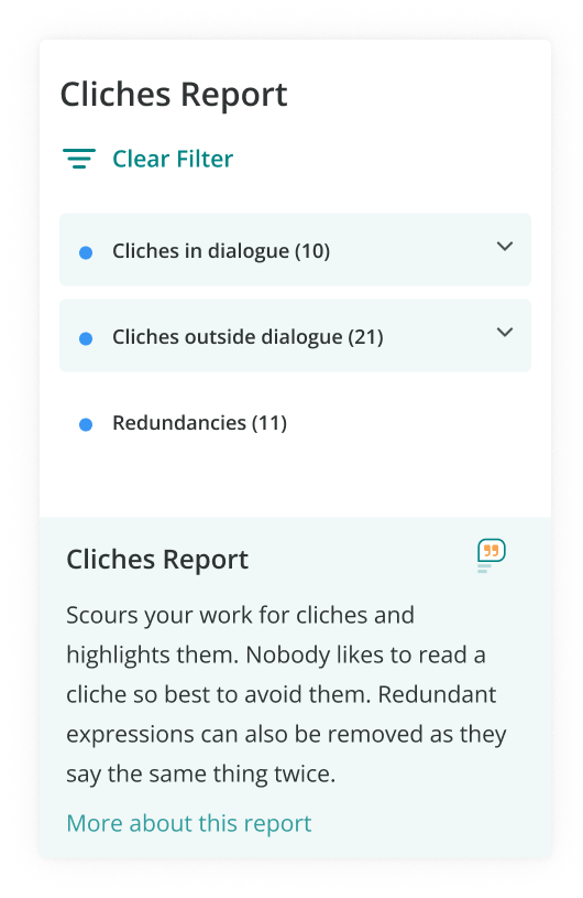 ProWritingAid's clichés and redundancies report