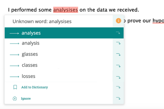 correcting incorrect pluralization of analysis in ProWritingAid