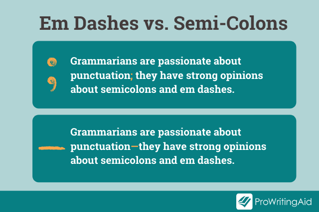 Em dash vs semi colon comparison