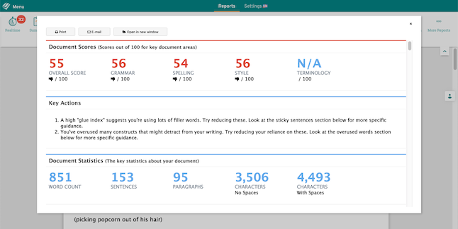 Script style report in ProWritingAid