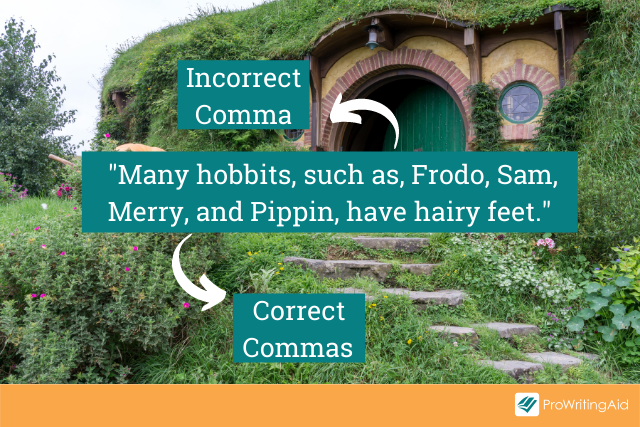 You should not use a comma in a restrictive phrase after the phrase such as and before a list