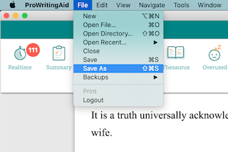 save as in prowritingaid desktop app for mac