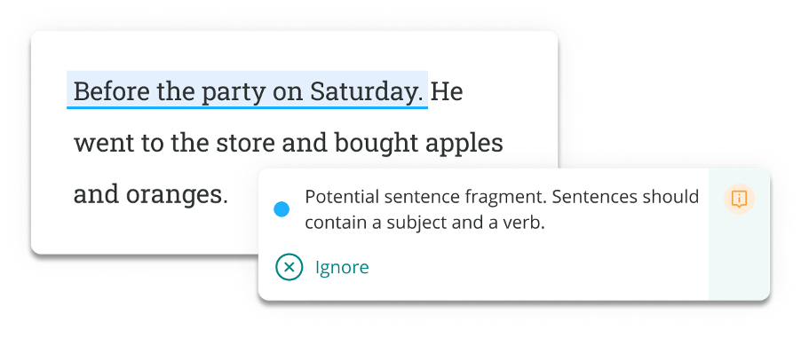 ProWritingAid sentence fragment suggestion
