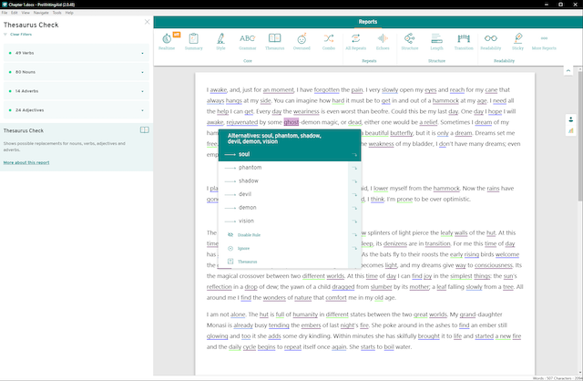 ProWritingAid thesaurus report