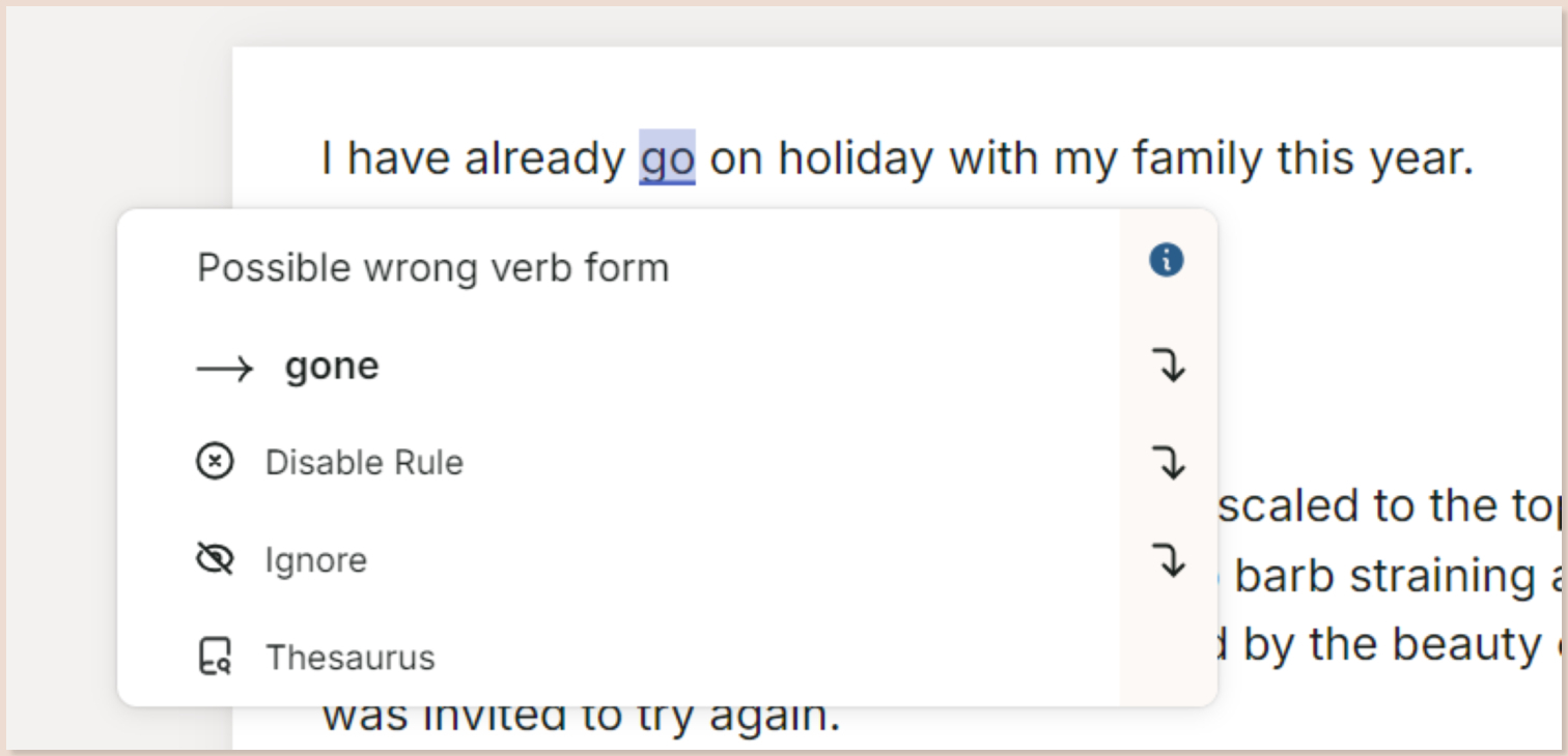 ProWritingAid correcting go to gone