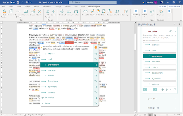 ProWritingAid Thesaurus Report