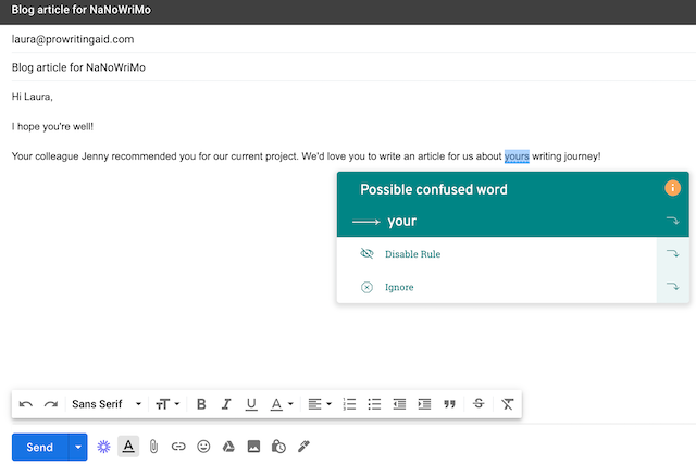 prowrtitingaid suggestion your yours, in gmail